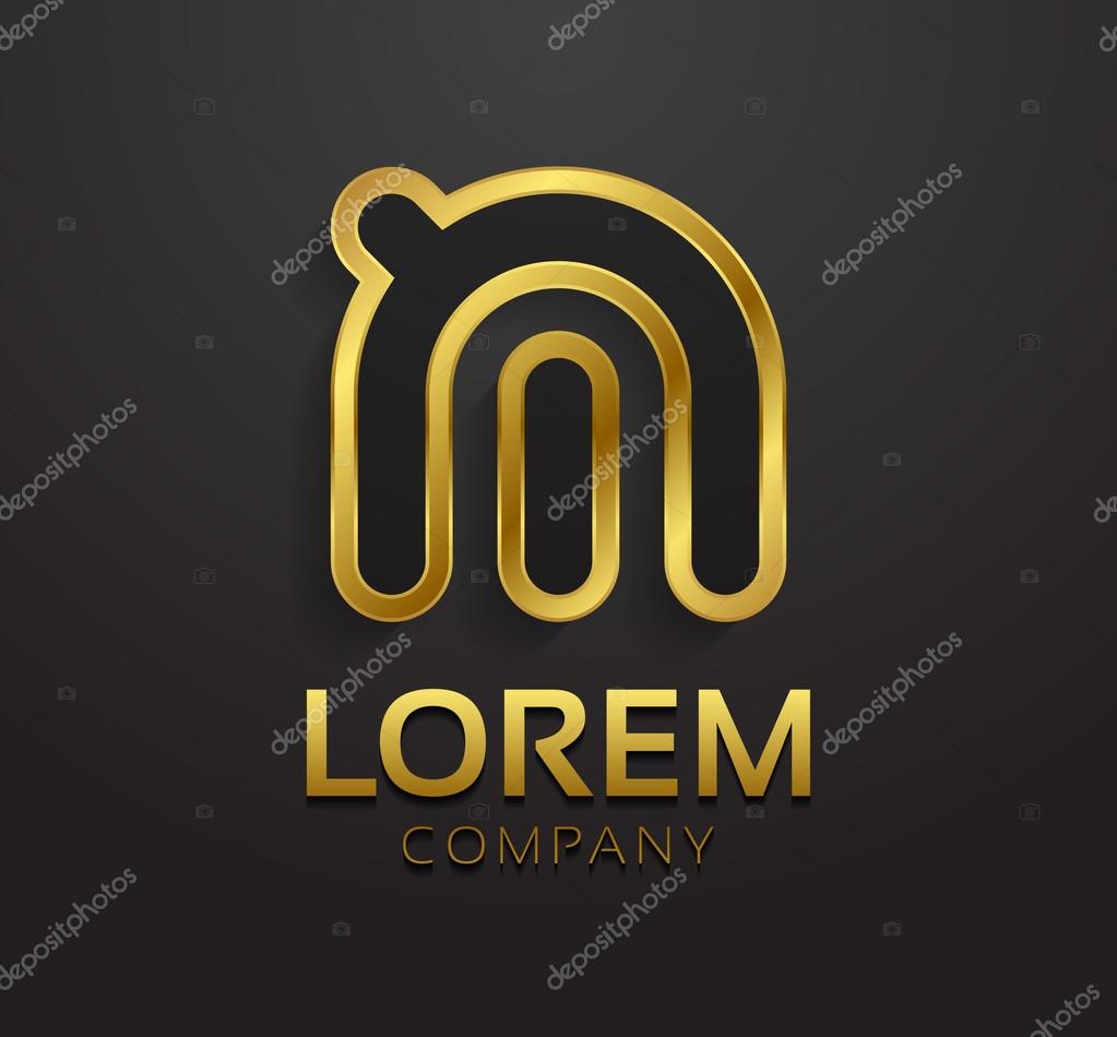 Vector graphic decorative golden design alphabet, letter M, symbol