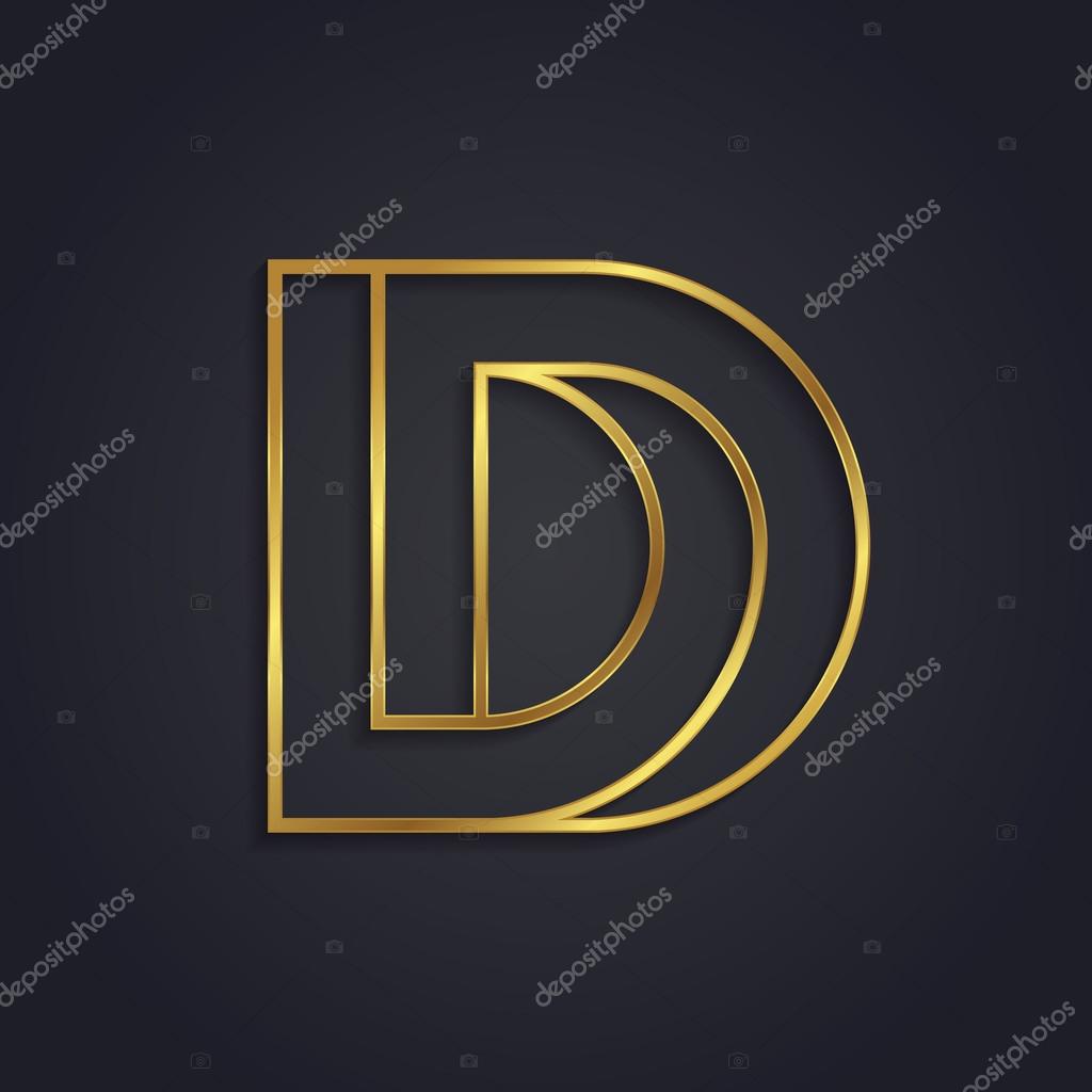 Vector graphic gold alphabet impossible letter symbol, letter D