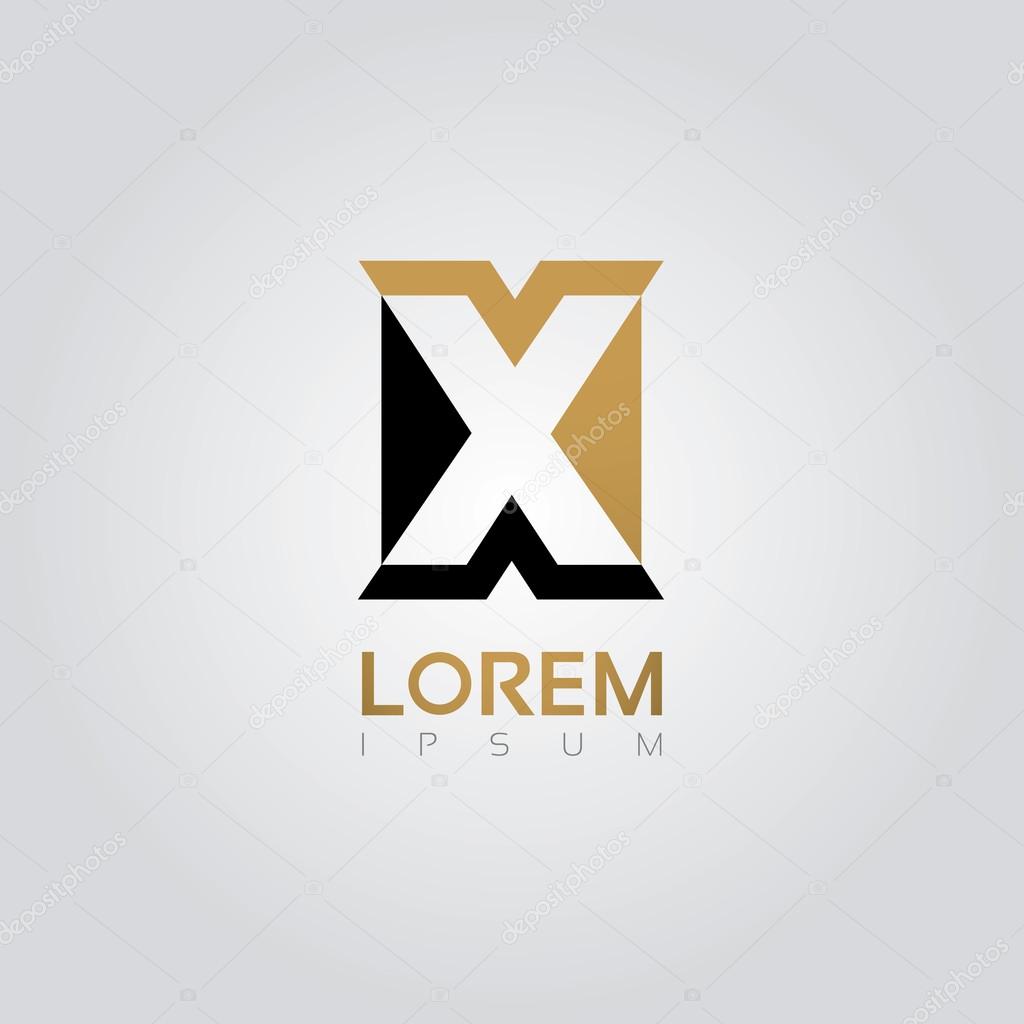 Vector graphic elegant silhouette alphabet symbol in two colors. Letter X