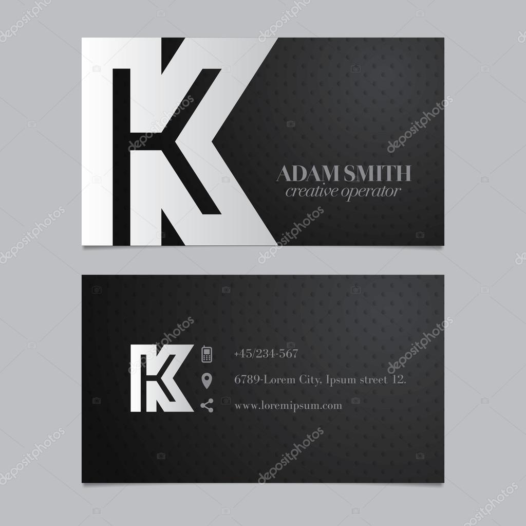 Elegant vector graphic business card with alphabet symbol, letter K