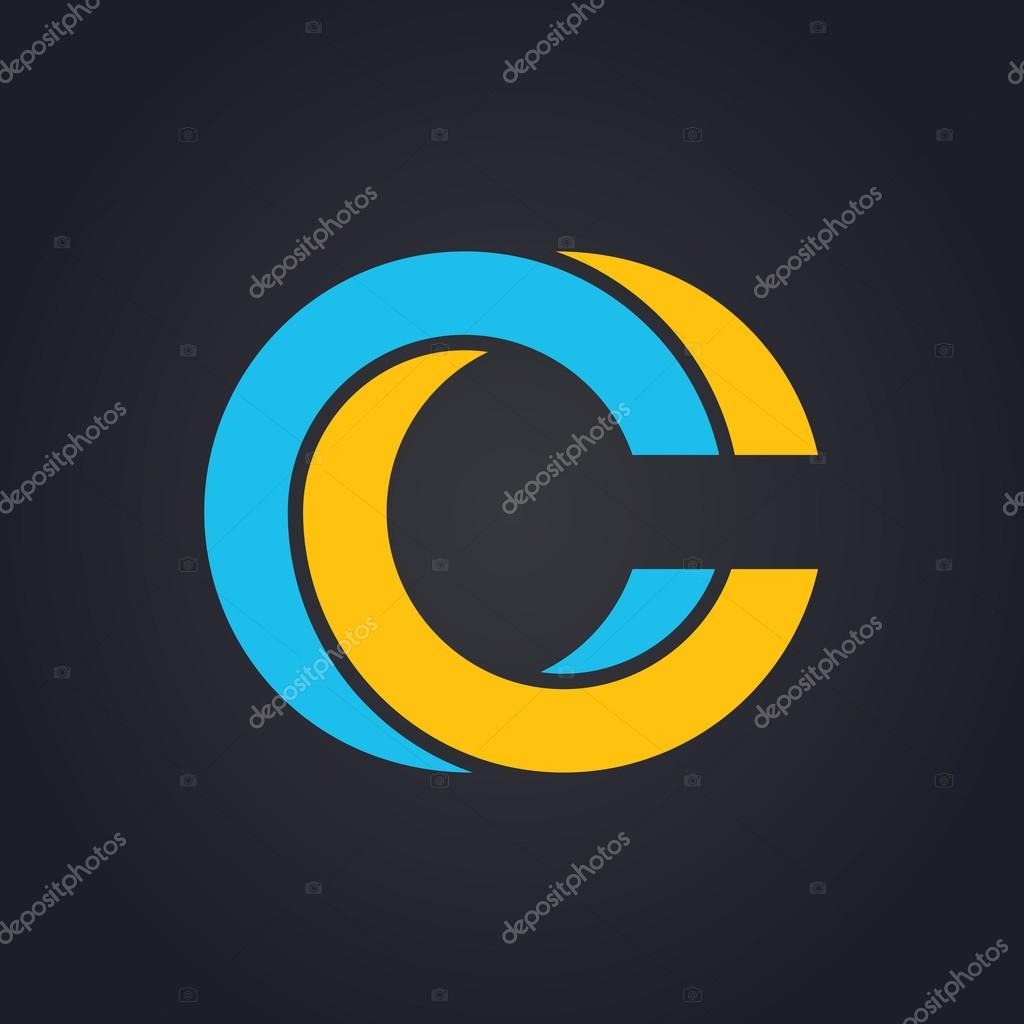 Vector graphic elegant impossible alphabet symbol in two colors. Letter C