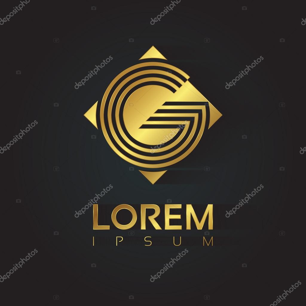 Vector graphic golden square alphabet symbol with striped letter. Letter G