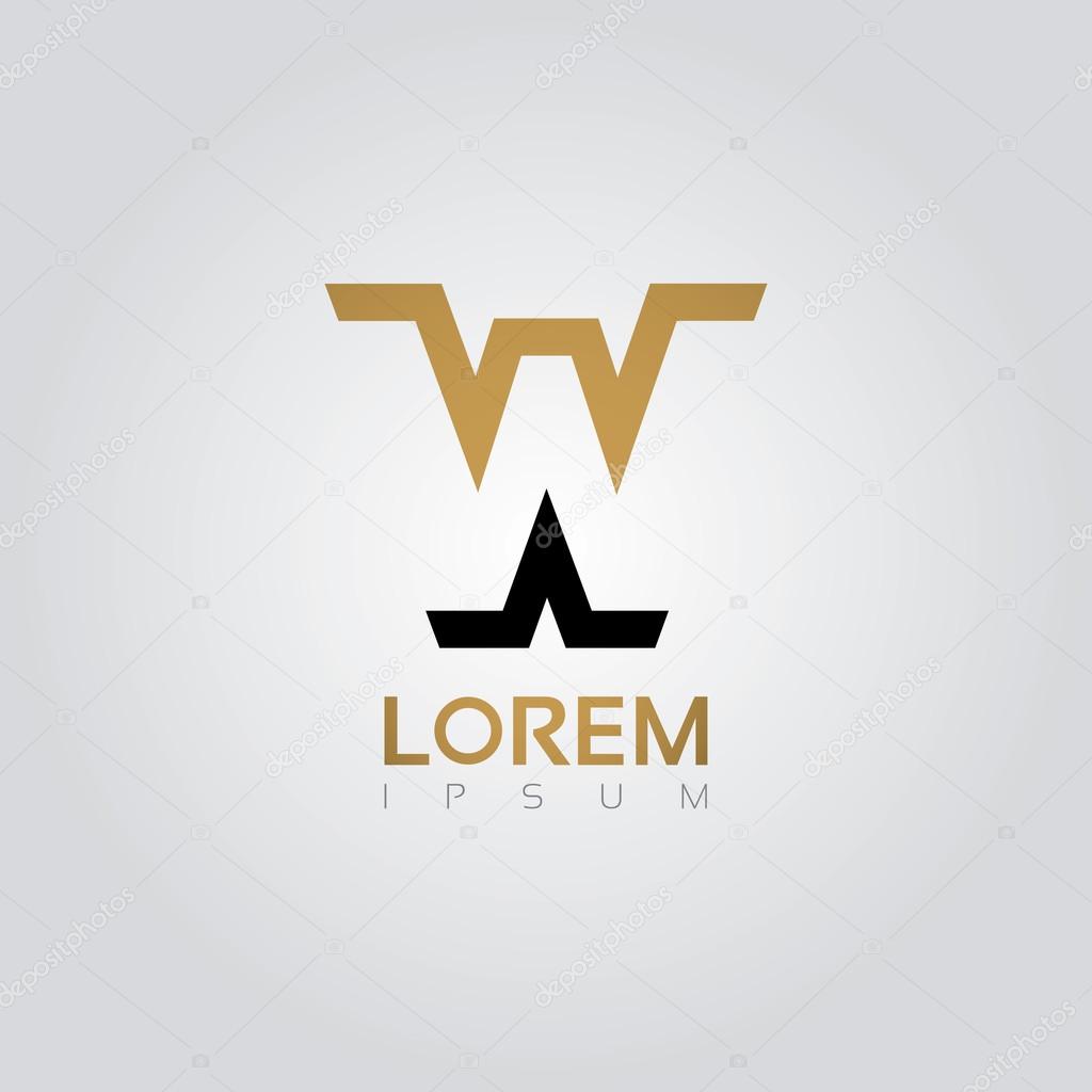 Vector graphic elegant silhouette alphabet symbol in two colors. Letter W