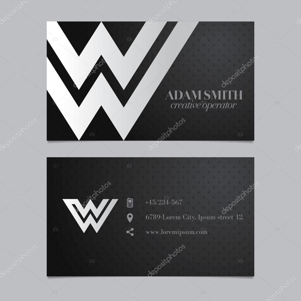 Elegant vector graphic business card with alphabet symbol, letter W