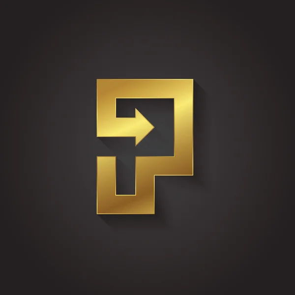 Grafische gouden pijl letter P — Stockvector