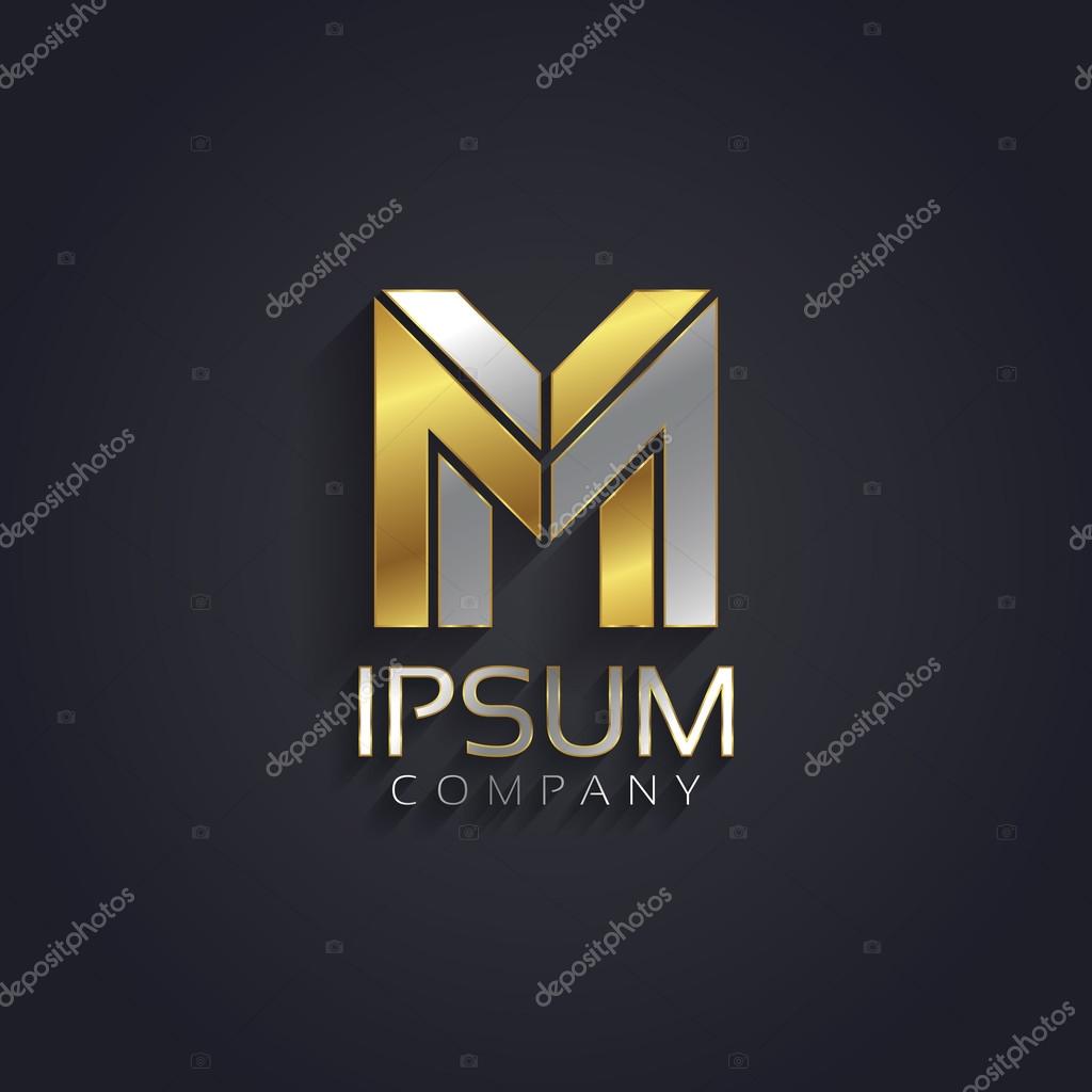 Vector graphic elegant silver and gold impossible font, symbol, alphabet, letter M