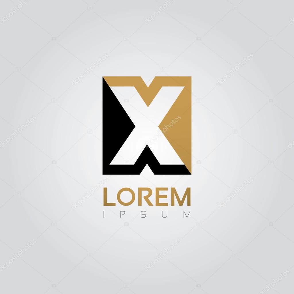 Vector graphic elegant silhouette alphabet symbol in two colors. Letter X