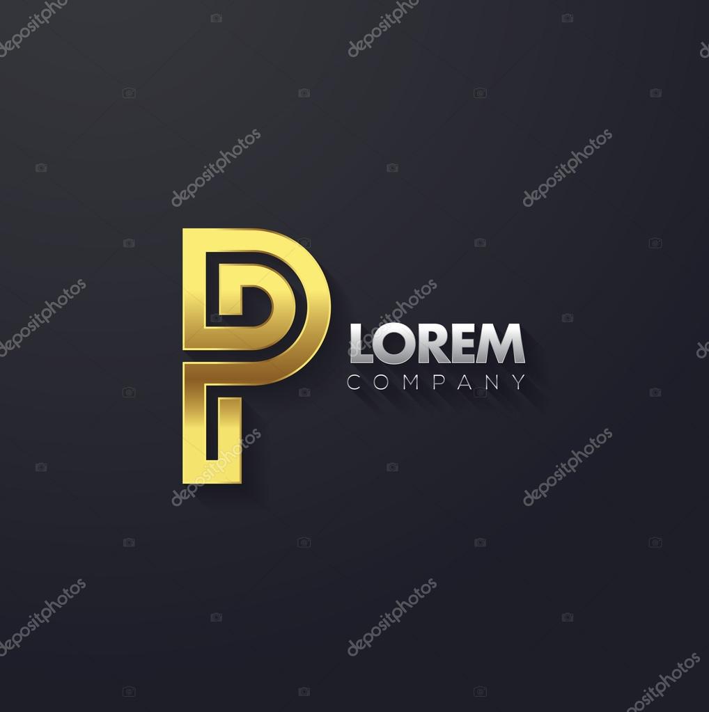 Vector graphic elegant golden creative line alphabet symbol. Letter P