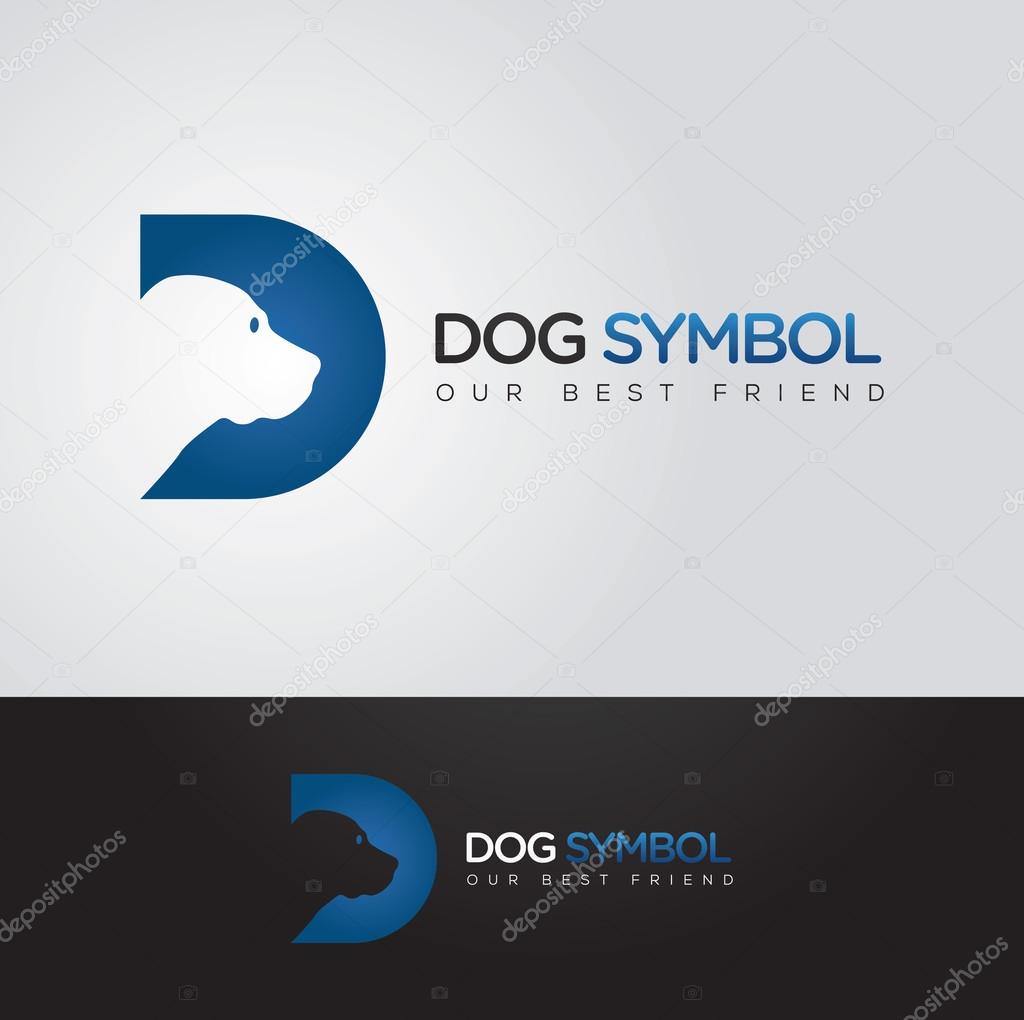 Simple and clever vector graphic Dog and D letter symbol with sample text