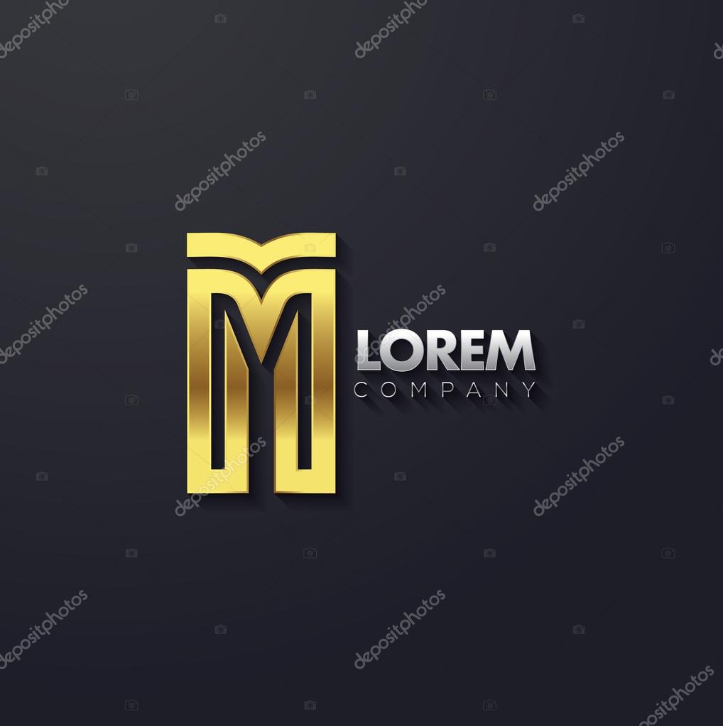 Vector graphic elegant golden creative line alphabet symbol. Letter M