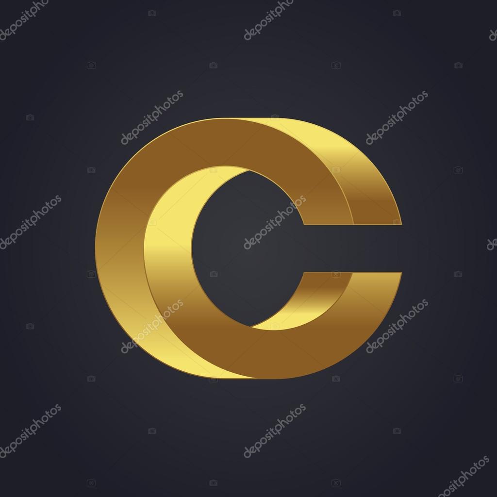 Vector graphic gold alphabet, impossible letter symbol, letter C