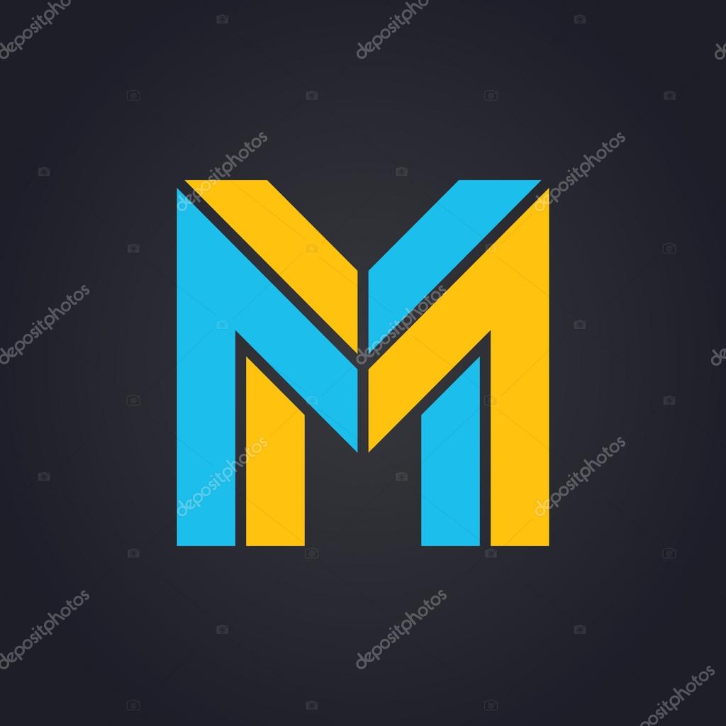 Vector graphic elegant impossible alphabet symbol in two colors. Letter M