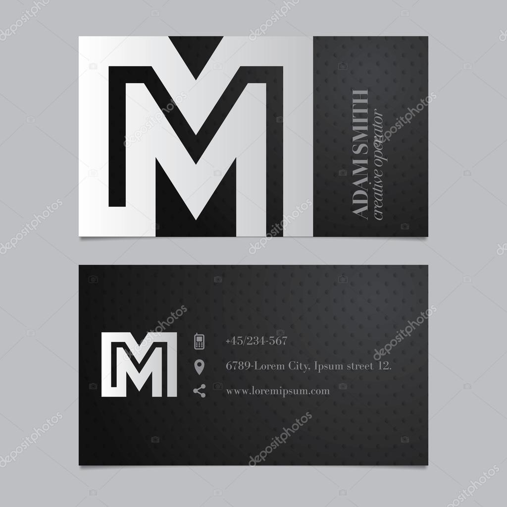 Elegant vector graphic business card with alphabet symbol, letter M