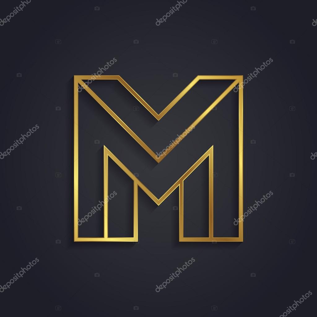 Vector graphic gold alphabet impossible letter symbol, letter M