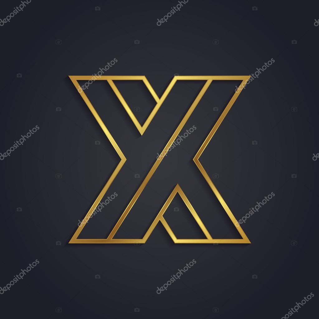Vector graphic gold alphabet impossible letter symbol, letter X
