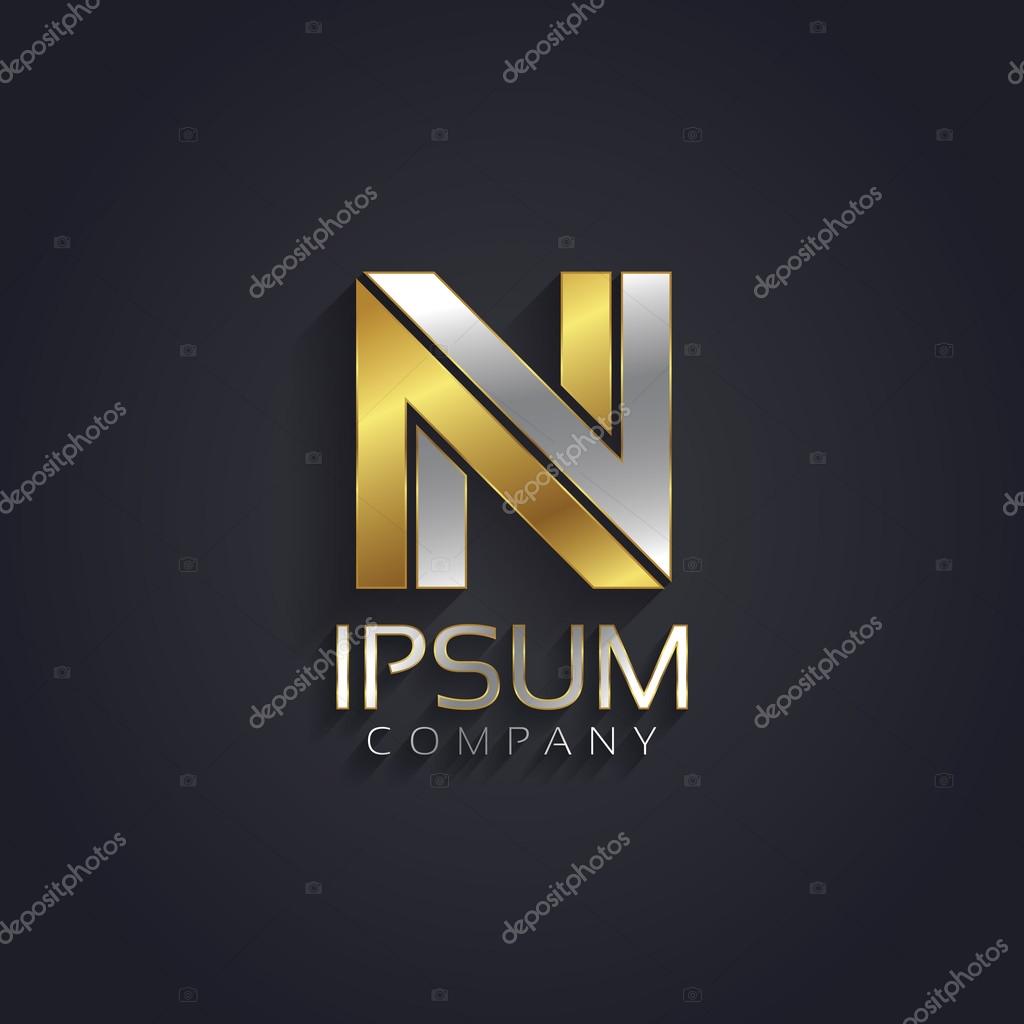 Vector graphic elegant silver and gold impossible font, symbol, alphabet, letter N