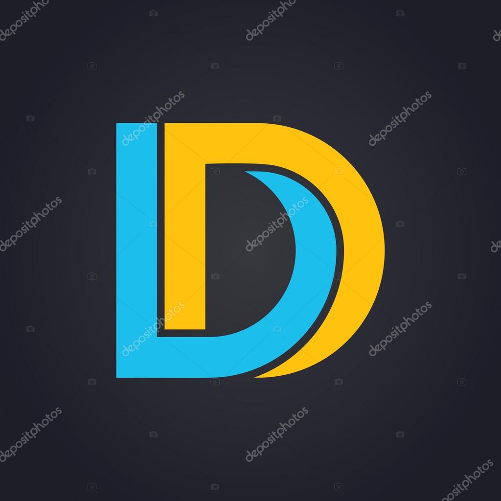 Vector graphic elegant impossible alphabet symbol in two colors. Letter D