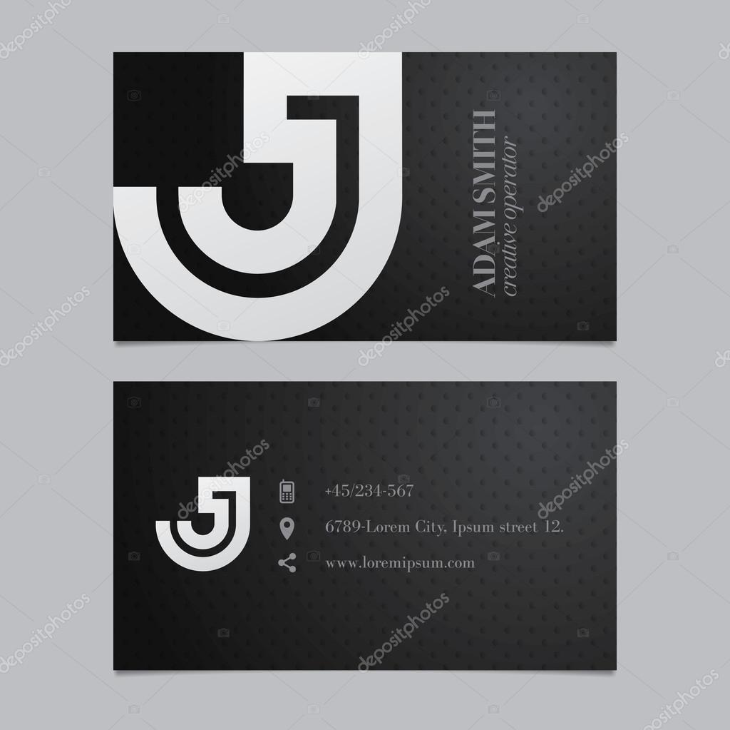 Elegant vector graphic business card with alphabet symbol, letter J