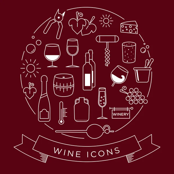 Wine icon set. With minimalist lines — Stock Vector