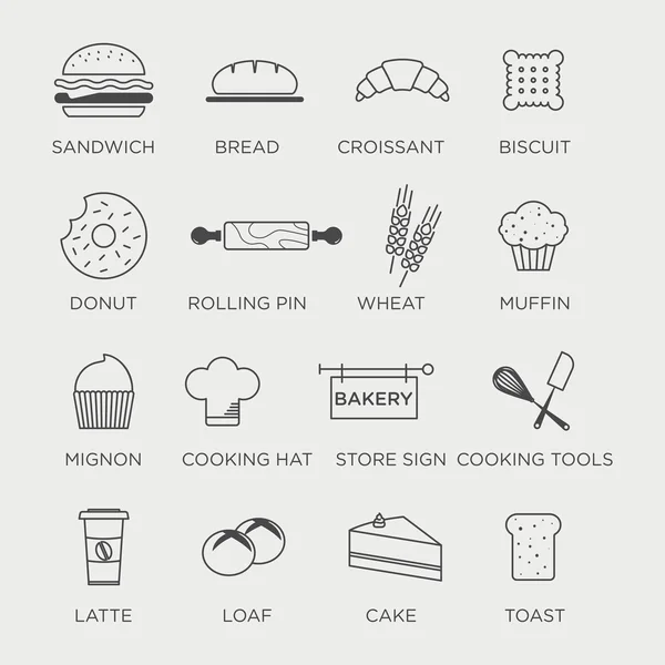 Minimalist icon set of bakery — Stock Vector