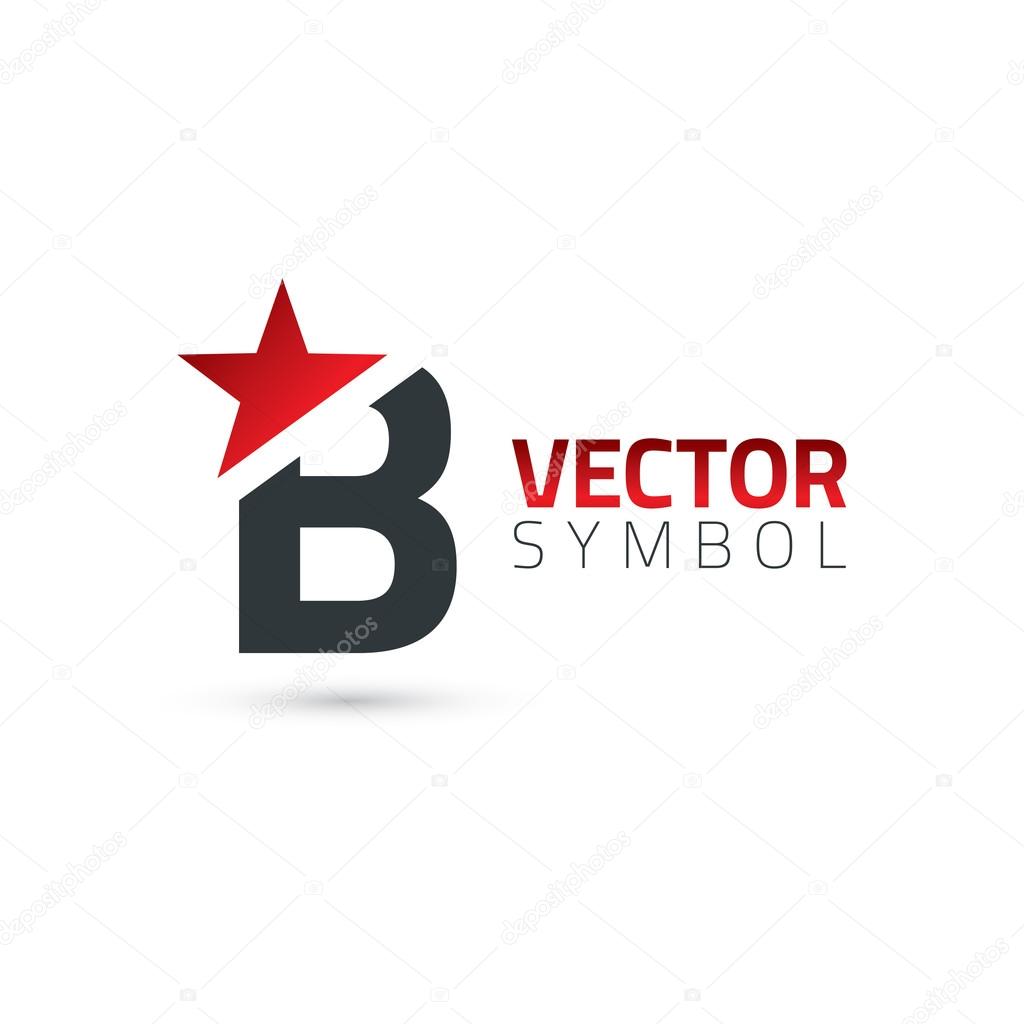 Vector graphic elegant sliced alphabet symbol with star element on top  Letter B