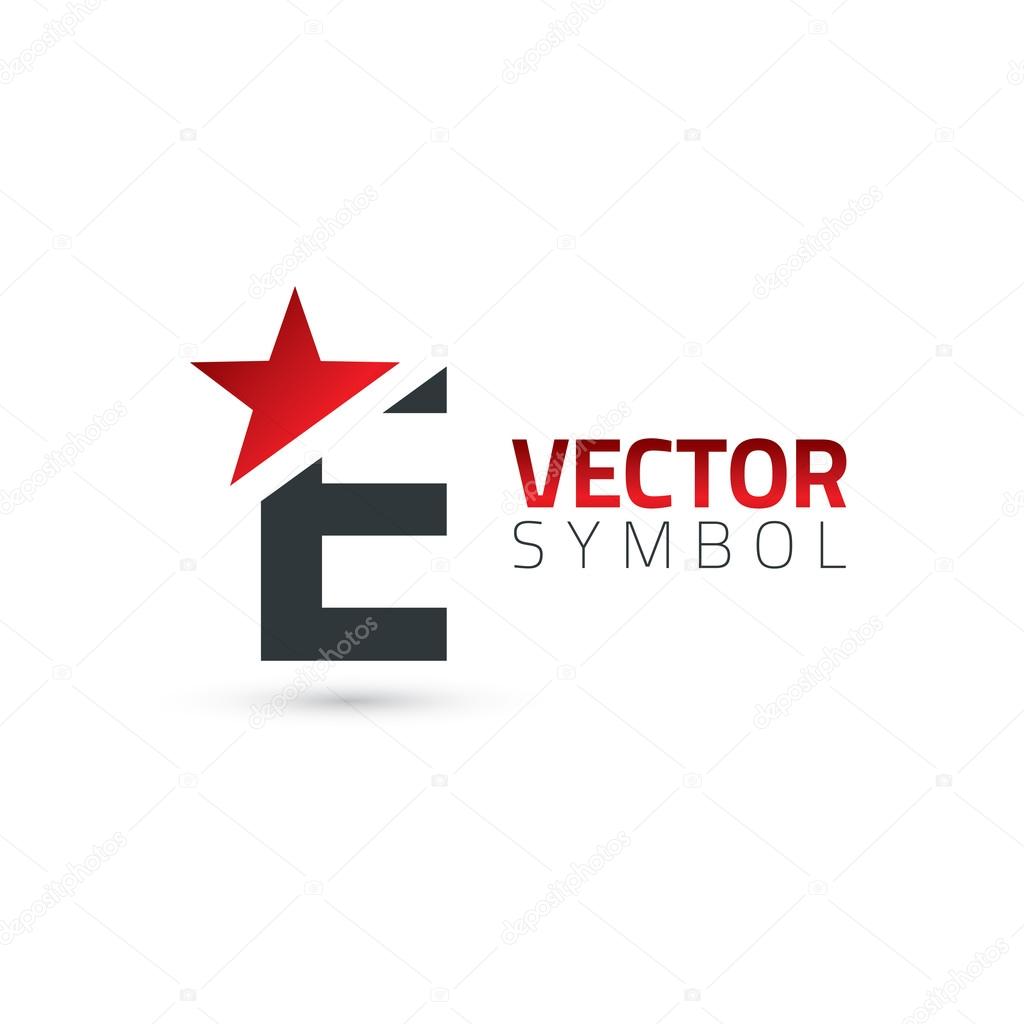 Vector graphic elegant sliced alphabet symbol with star element on top  Letter E