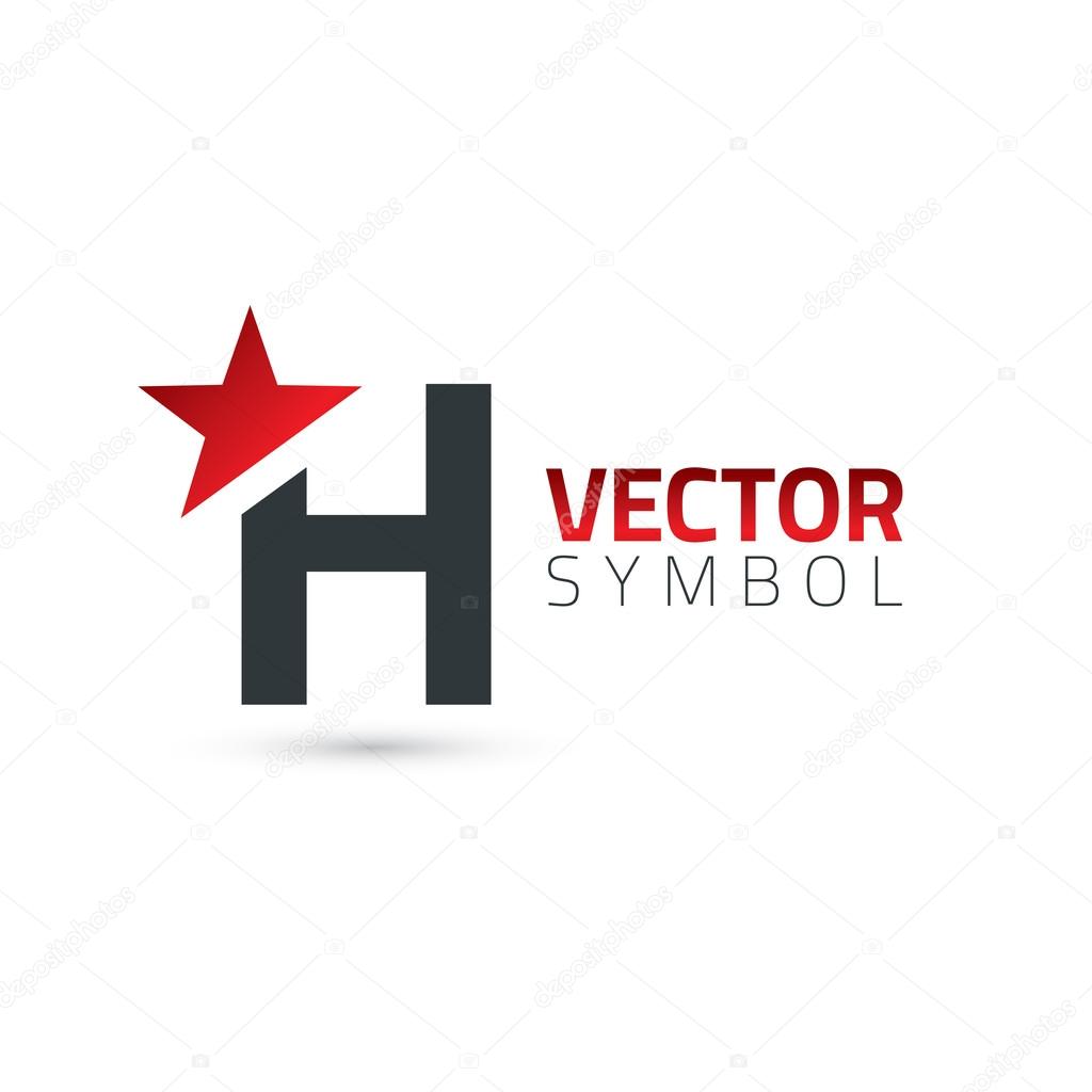 Vector graphic elegant sliced alphabet symbol with star element on top  Letter H