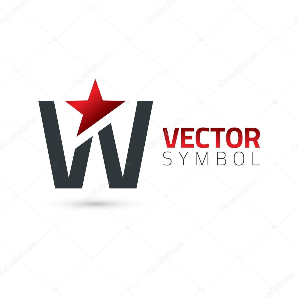 Vector graphic elegant sliced alphabet symbol with star element on top  Letter W