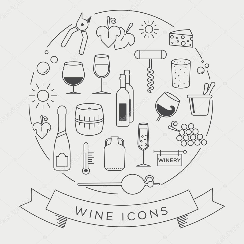 Wine icon set. With minimalist lines
