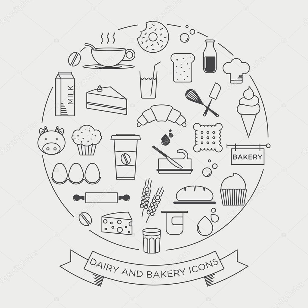 Set of icons of dairy and bakery