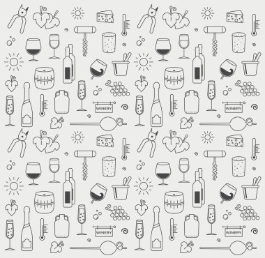 Wine icon set. With minimalist lines clipart