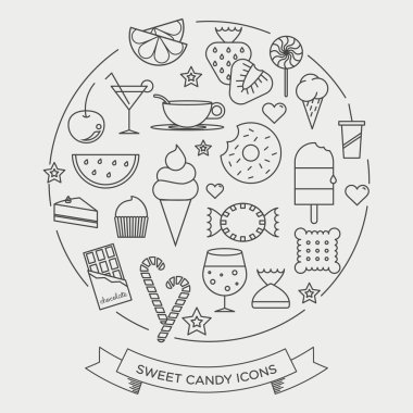 Sweets and candy icons clipart