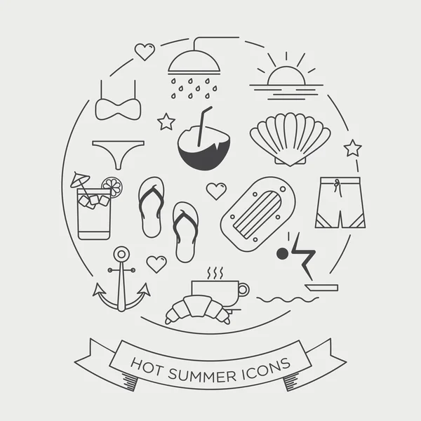 Conjunto de iconos gráficos mínimos de verano — Vector de stock