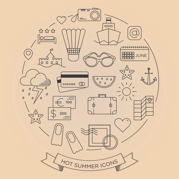 Set van minimale grafische zomer pictogrammen — Stockvector