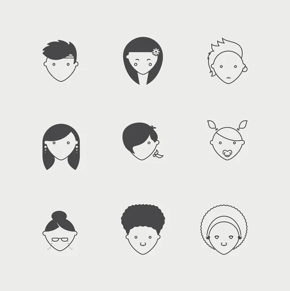 Grafische Avatare und Gesichtssymbole — Stockvektor