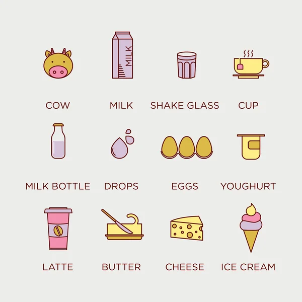 Mléčné výrobky ikony nastavit — Stockový vektor