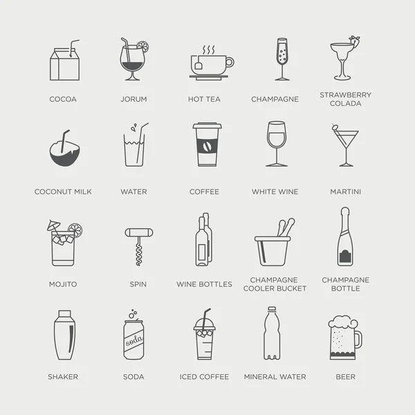 Ensemble de boissons graphiques minimales — Image vectorielle