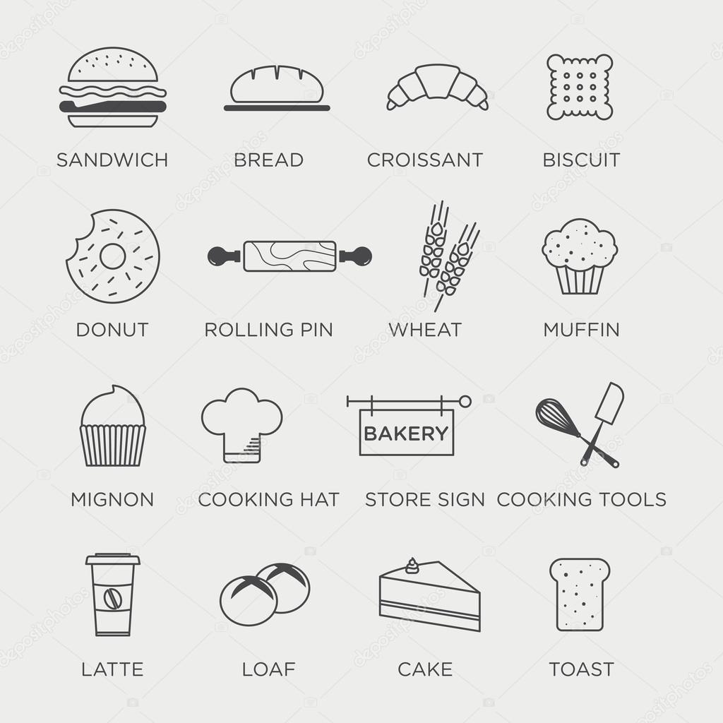 Set of flat icons of dairy and bakery products and ingredients
