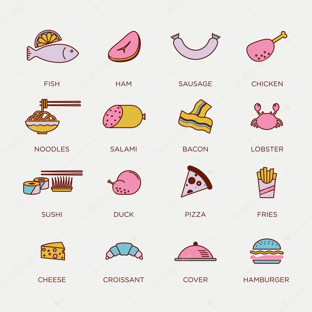 Icon set of prepared food