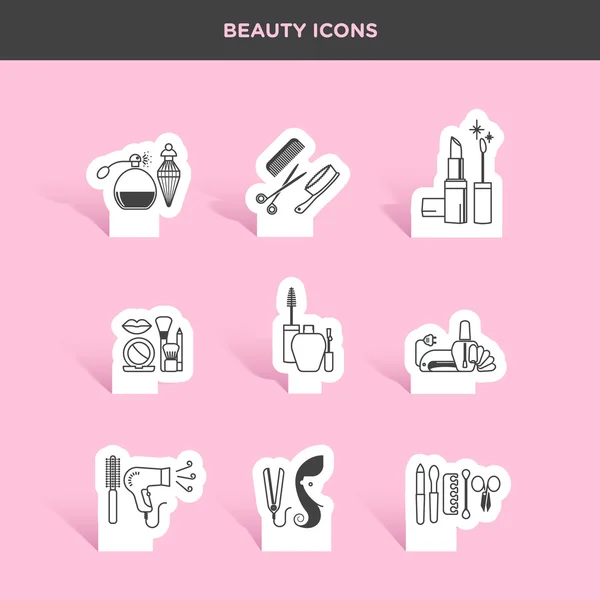 Icônes produits de beauté, cosmétiques et soins de santé — Image vectorielle