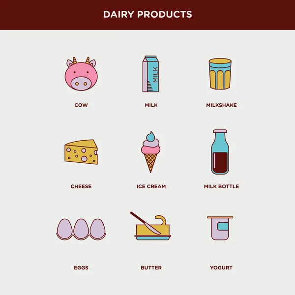 Icone prodotti lattiero-caseari — Vettoriale Stock