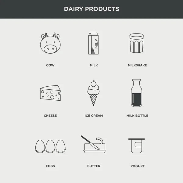 Icone prodotti lattiero-caseari — Vettoriale Stock