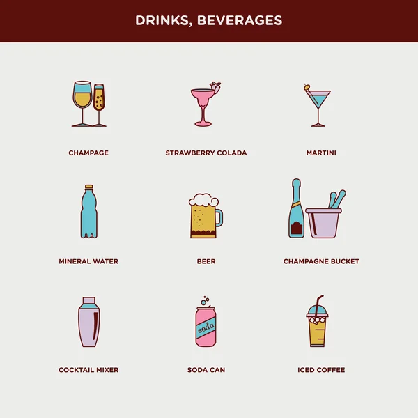 Drinks, beverages icons set — Stock Vector