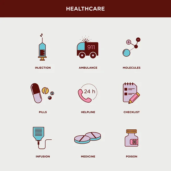 Medizinische, gesundheitspolitische Symbole gesetzt — Stockvektor