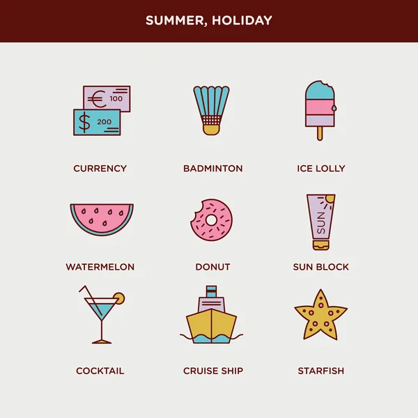 Iconos de verano y vacaciones — Vector de stock