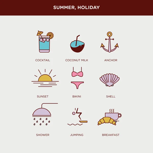 Icônes d'été et de vacances — Image vectorielle