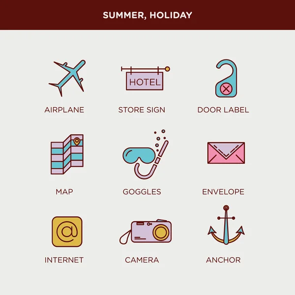 Iconos de verano y vacaciones — Vector de stock