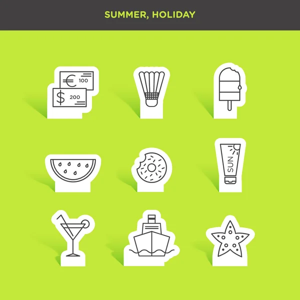 Iconos de verano y vacaciones — Vector de stock