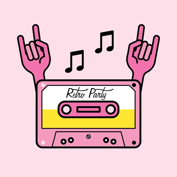 Singing pink cassette tape  icon — Stock Vector