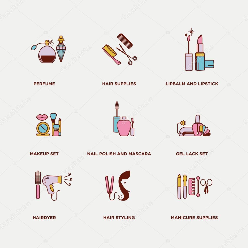 beauty, cosmetics, and healthcare products icons
